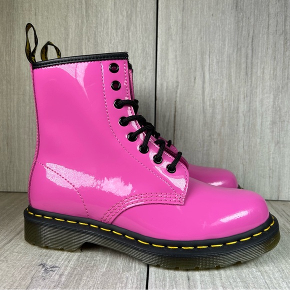 Dr. Martens Shoes - NEW Dr. Martens Docs 1460 Pink Patent Leather Combat Boots Lace Up Womens Size 7